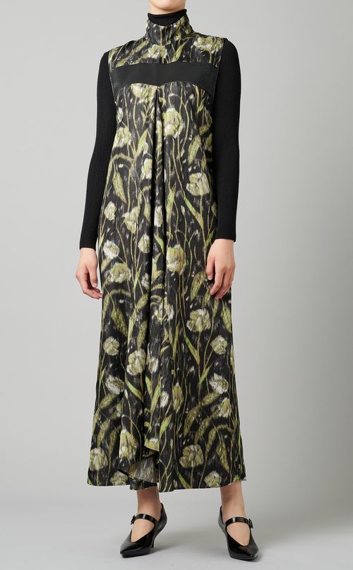 ハイネックフラワープリントワンピース