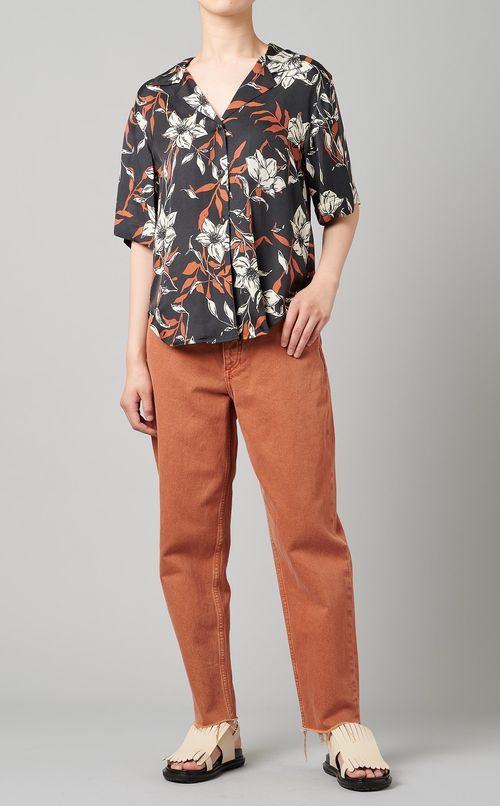 フラワープリントオープンカラーシャツ