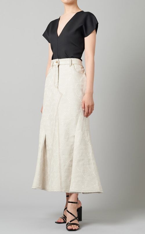 フラワー刺繍フレアスカート