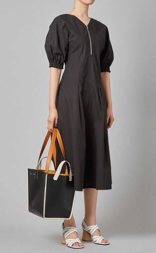 リネン混パフスリーブワンピース