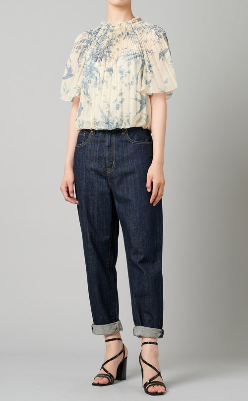 ボタニカルプリントギャザープルオーバー