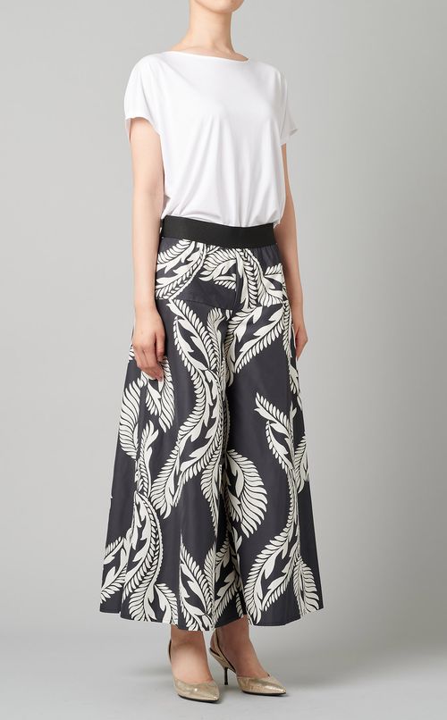 フェザープリントフレアワイドパンツ