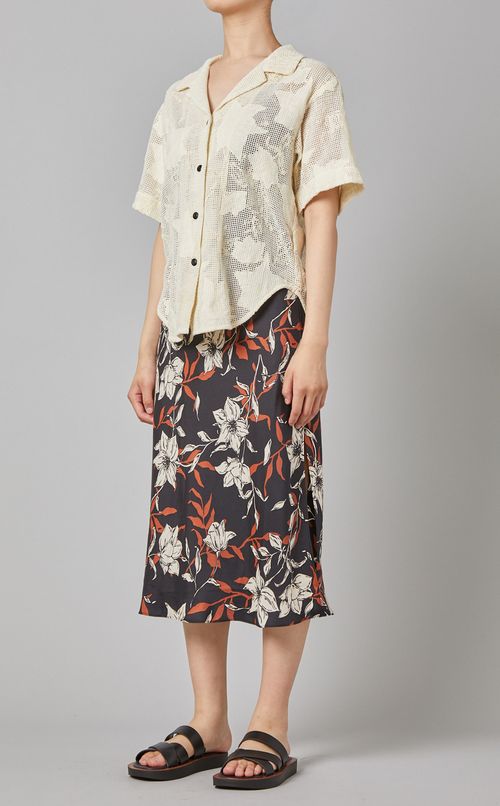 フラワーレースオープンカラーシャツ