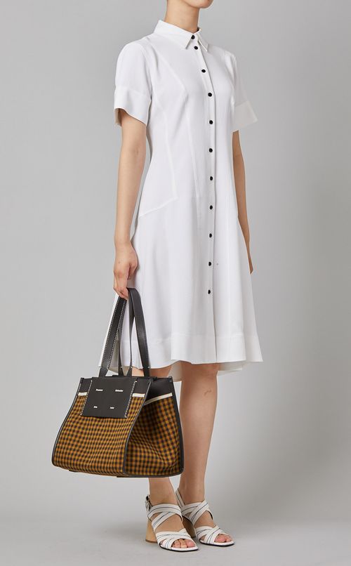 レザーコンビギンガムトートバッグ