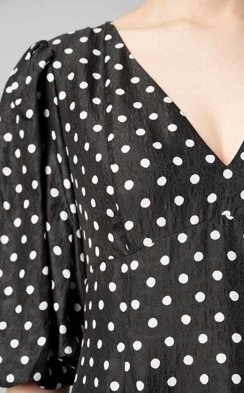 ドットプリントパフスリーブワンピース