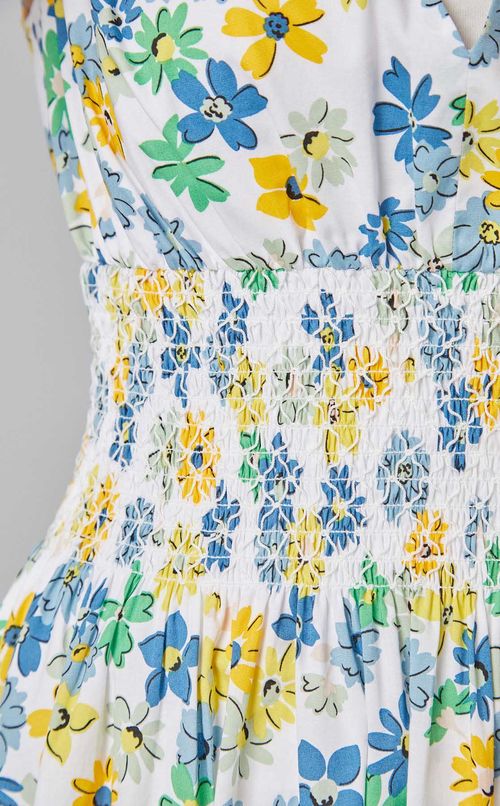 フラワープリントシャーリングワンピース