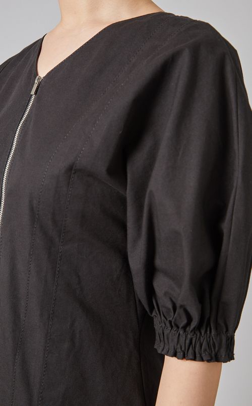 リネン混パフスリーブワンピース