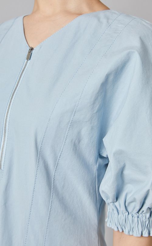 リネン混パフスリーブワンピース