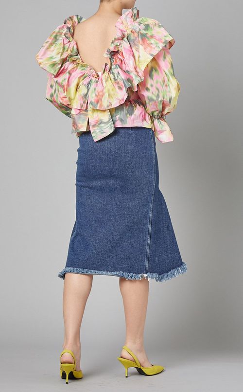 マルチカラープリントギャザーブラウス