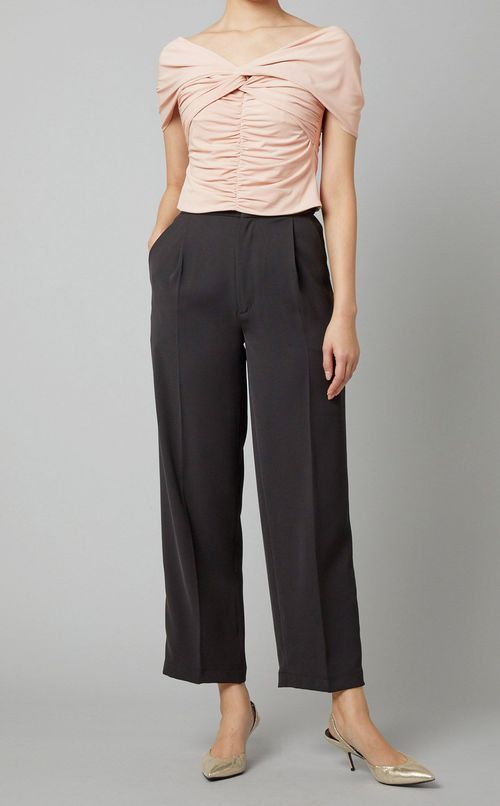 ギャザーストレッチノースリーブトップス