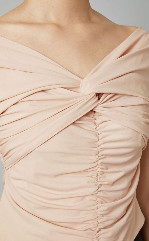 ギャザーストレッチノースリーブトップス