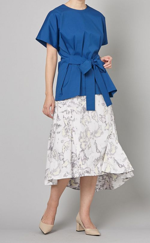 ウエストリボンショートスリーブブラウス