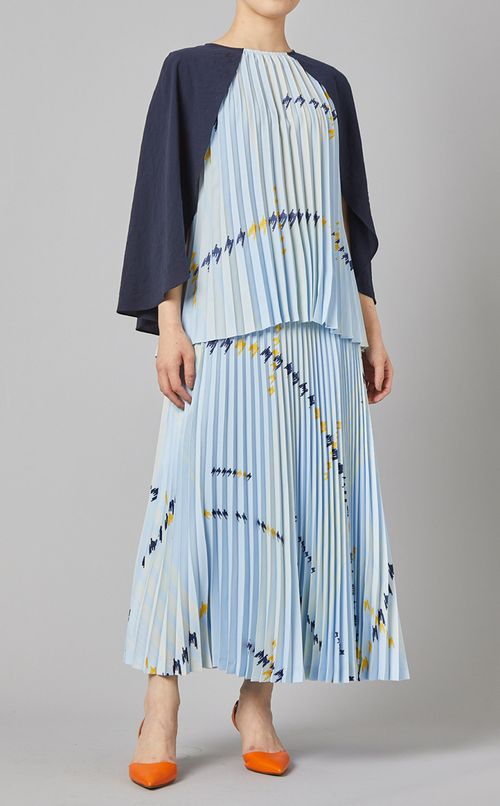 プリントプリーツケープブラウス