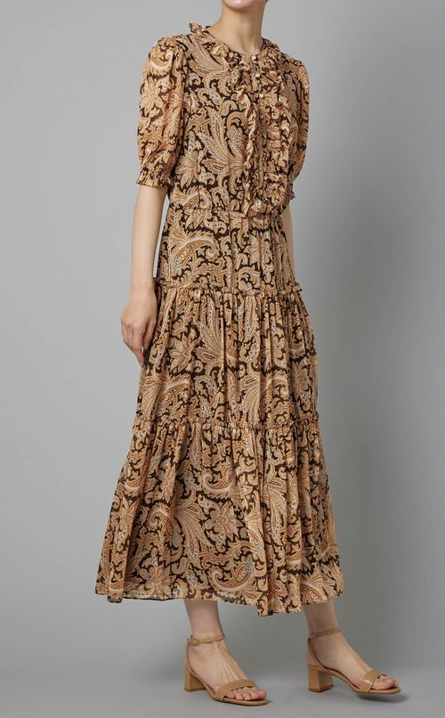 ペイズリー柄フロントフリルワンピース