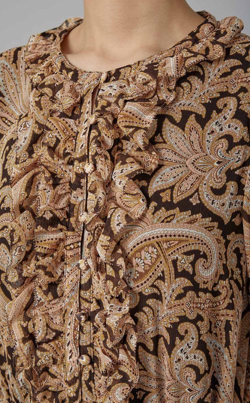 ペイズリー柄フロントフリルワンピース