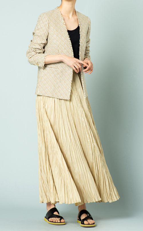 ノーカラーチェックジャケット