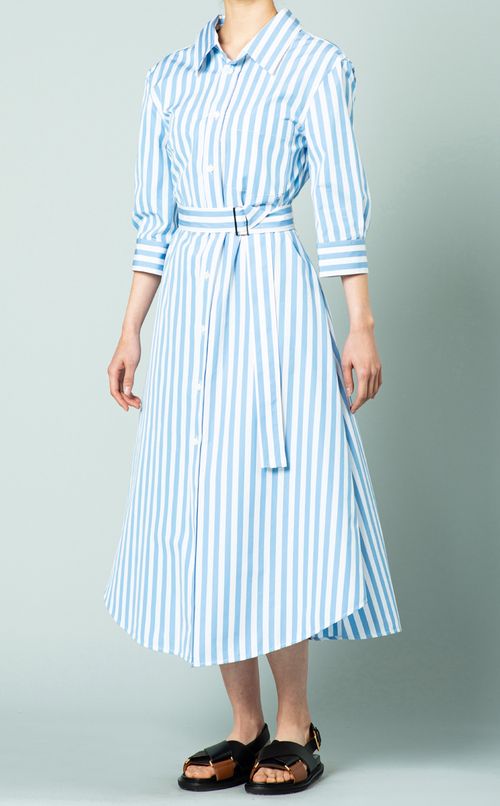 ベルト付ストライプシャツワンピース