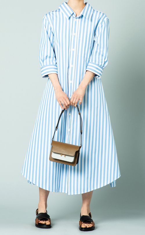 ベルト付ストライプシャツワンピース