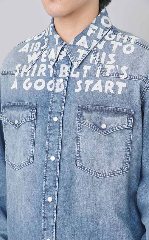 プリントデニムシャツ