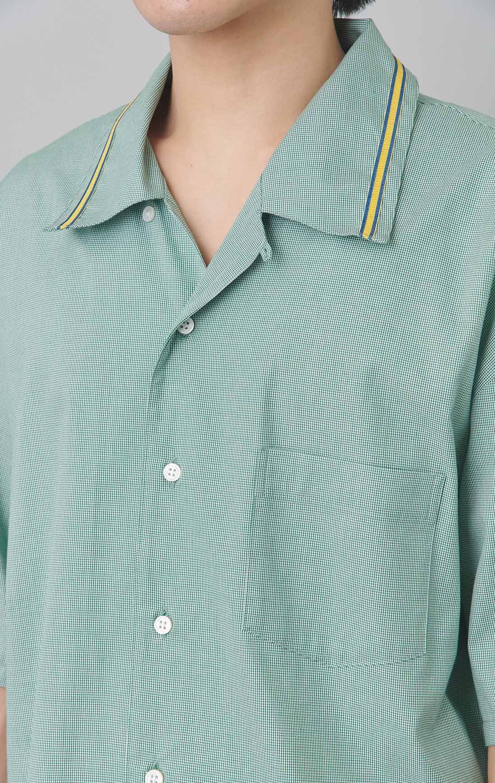 ギンガムオープンカラーシャツ