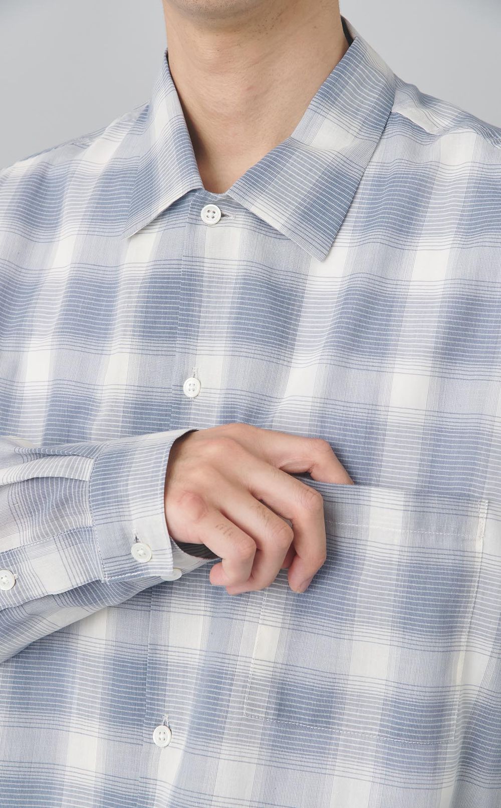 オープンカラーチェックシャツ