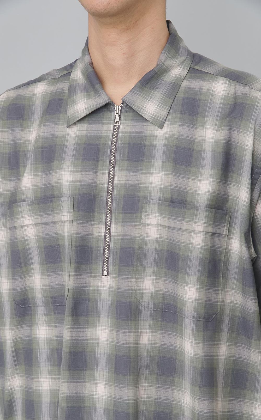 オンブレチェックハーフジップシャツ