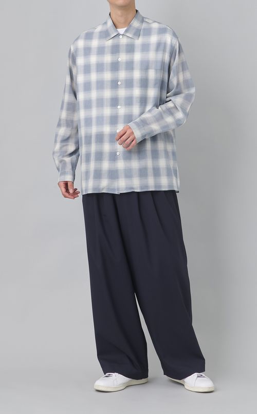 オープンカラーチェックシャツ