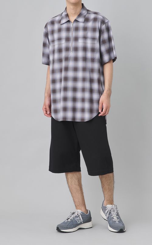 オンブレチェックハーフジップシャツ