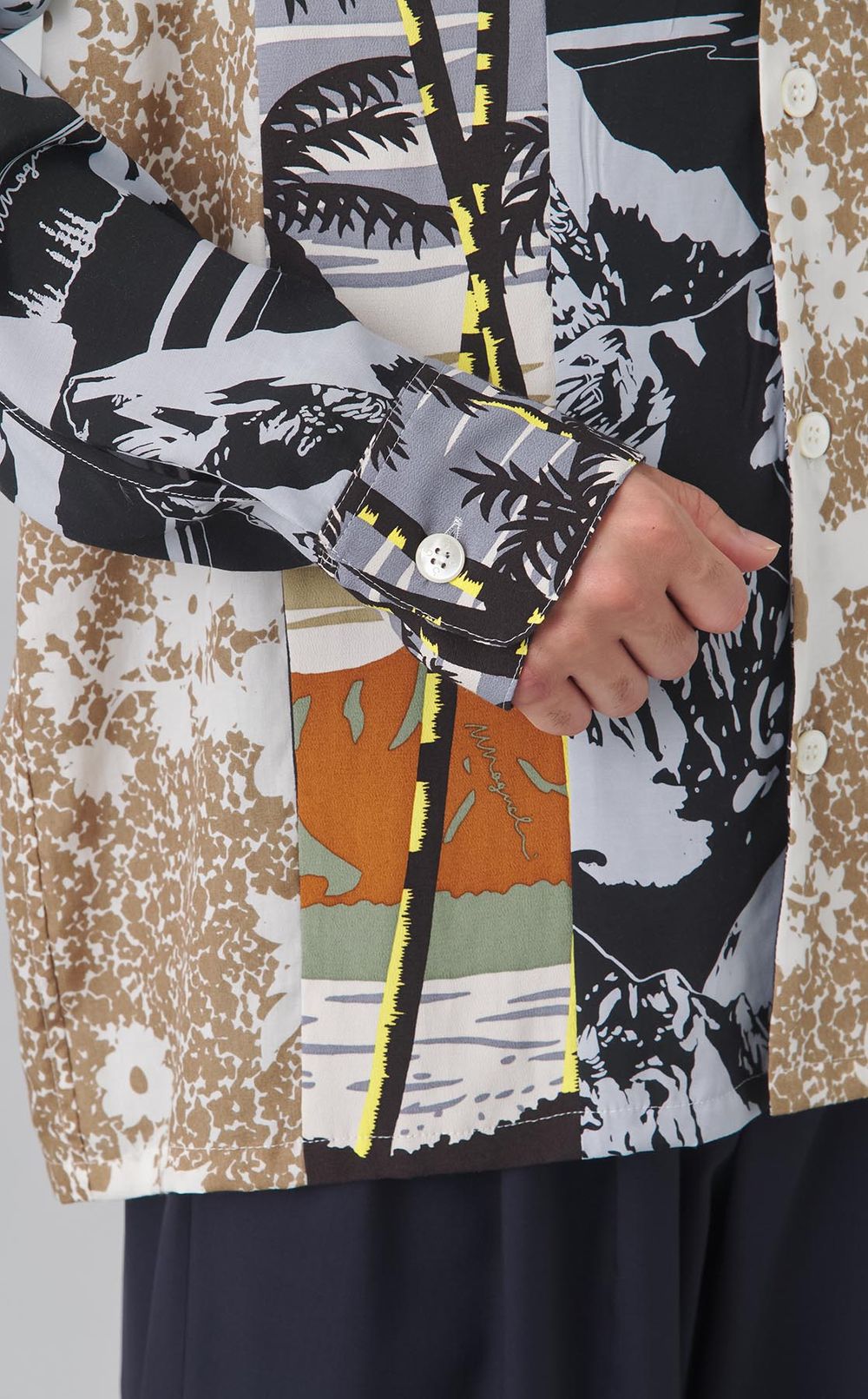 パッチワークオープンカラーシャツ