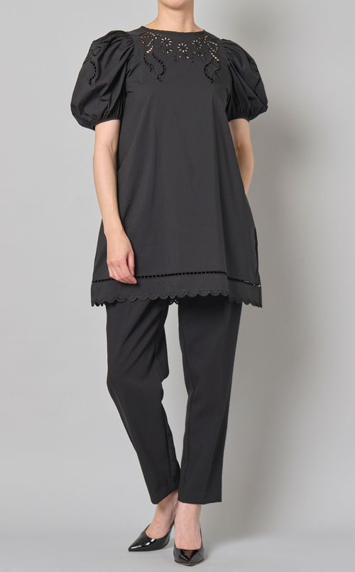 リボン刺繍チュニックブラウス