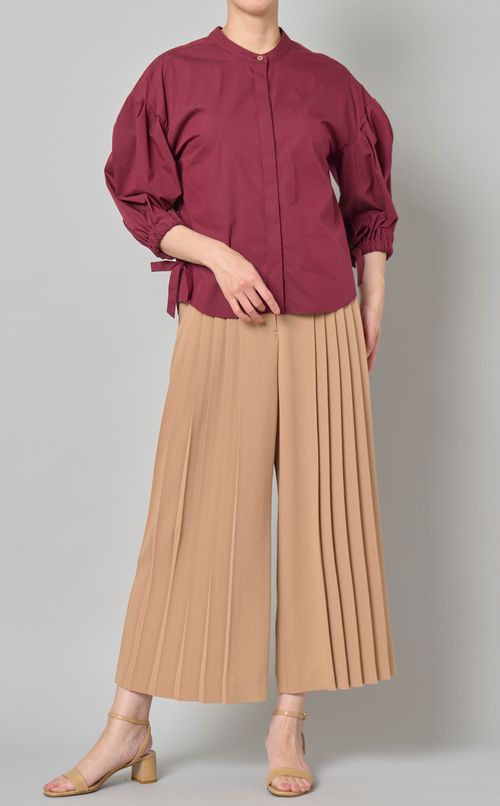 バンドカラー袖リボンシャツ