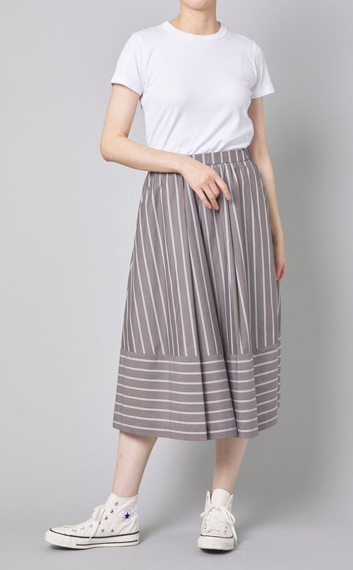 ストライプギャザーロングスカート