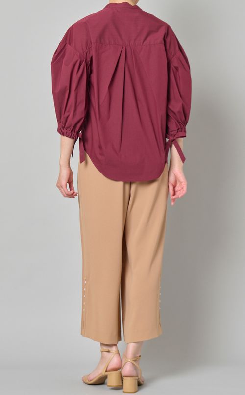 バンドカラー袖リボンシャツ