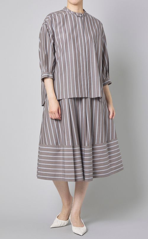 ストライプギャザーロングスカート