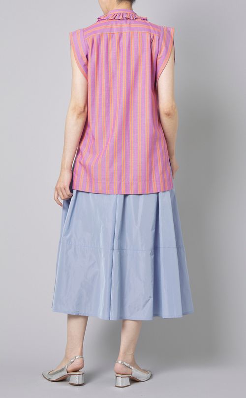 ストライププリントフリルネックブラウス