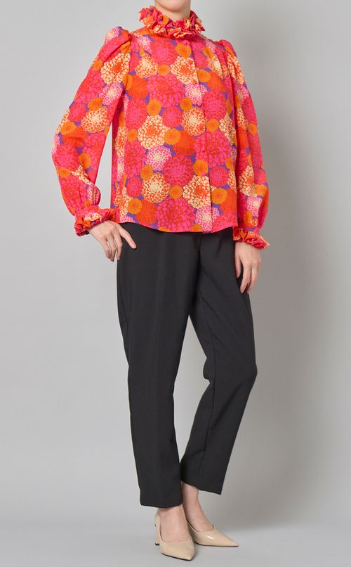 フラワープリントダブルカラーブラウス