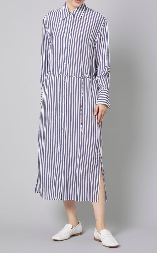ストライプベルテッドシャツワンピース