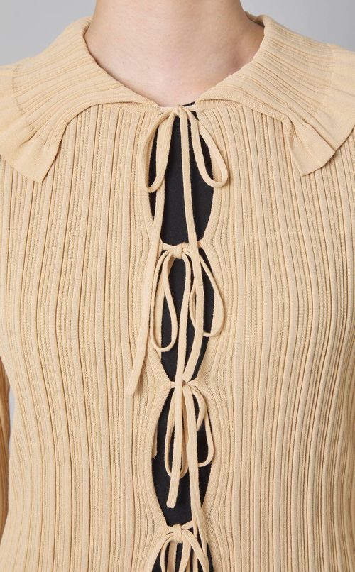 フロントリボンリブニットカーディガン