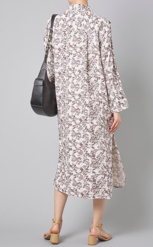 フラワープリントロングシャツワンピース