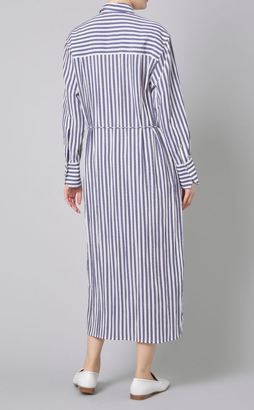 ストライプベルテッドシャツワンピース