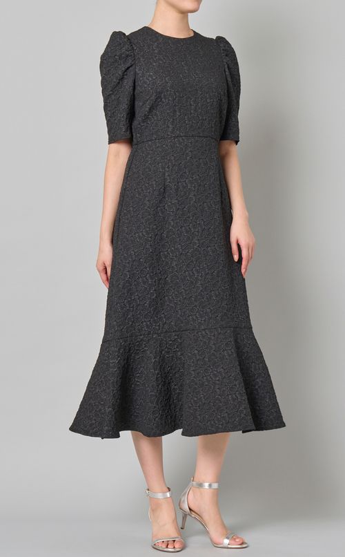 ジャガードパフショルダーワンピース