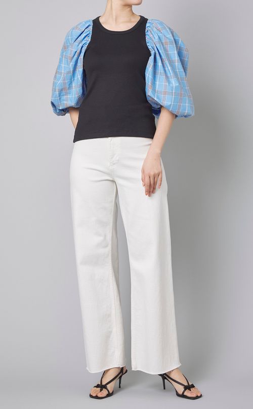 チェックパフスリーブトップス