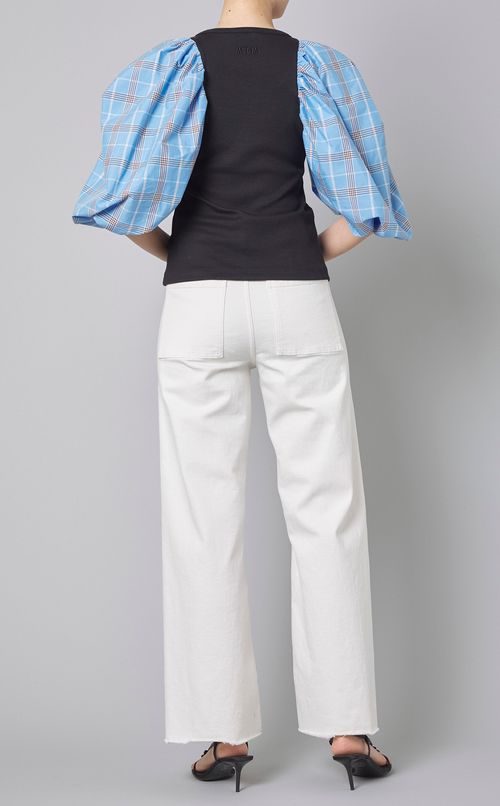 チェックパフスリーブトップス