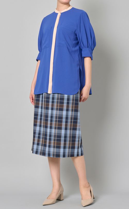 バイカラーパフスリーブブラウス