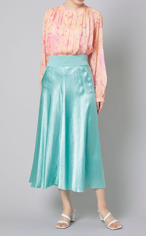 マーブルプリントスタンドカラーブラウス