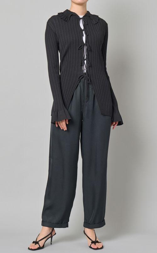 フロントリボンリブニットカーディガン