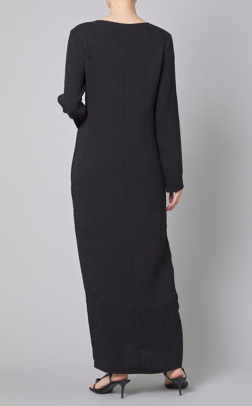 クルーネックロングリーンワンピース