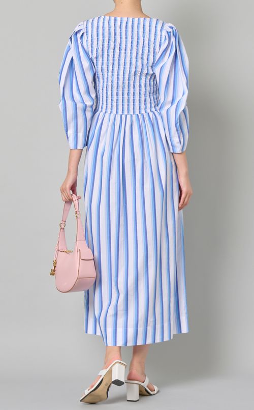 コットンストライプスモックワンピース