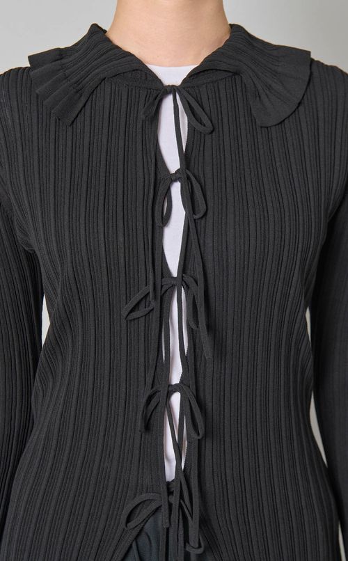 フロントリボンリブニットカーディガン