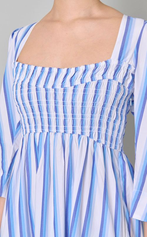 コットンストライプスモックワンピース